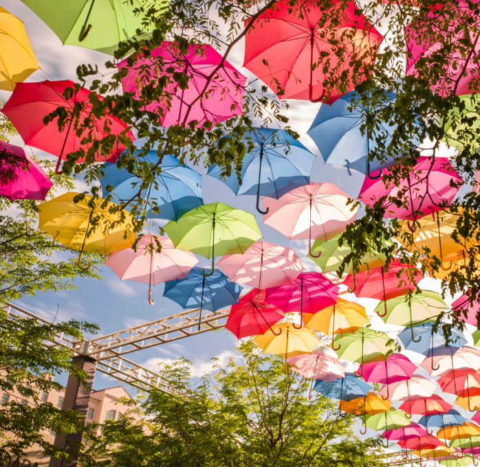 Colorful umbrella installation in Coral Gables